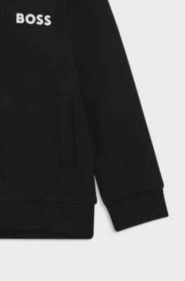 Kids' cotton-blend zip-up hoodie with logo print, Black