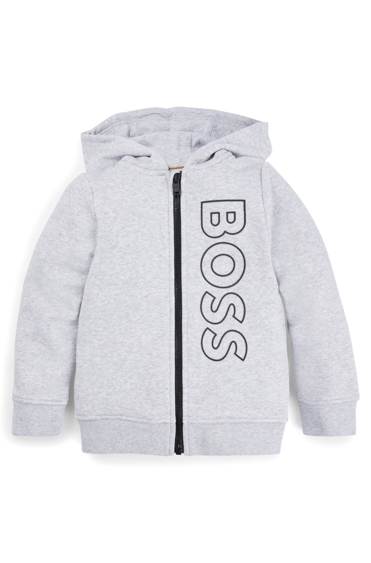 BOSS - Kids' cotton-blend zip-up hoodie with vertical logo