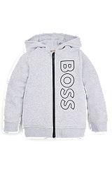 Kids' cotton-blend zip-up hoodie with vertical logo, Light Grey