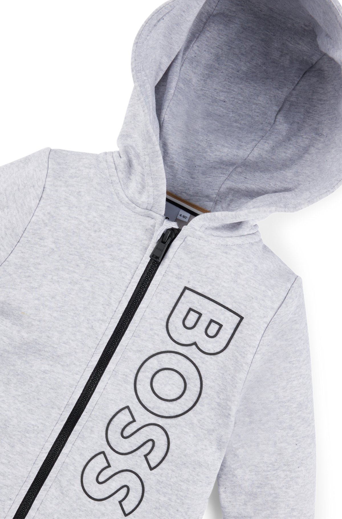 Kids' cotton-blend zip-up hoodie with vertical logo, Light Grey
