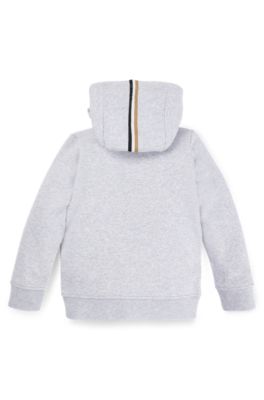 Sweat &agrave; capuche zipp&eacute; en coton m&eacute;lang&eacute; avec logo vertical, Gris chin&eacute;