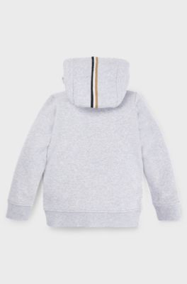 Kids' cotton-blend zip-up hoodie with vertical logo, Light Grey
