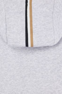 Sweat &agrave; capuche zipp&eacute; en coton m&eacute;lang&eacute; avec logo vertical, Gris chin&eacute;