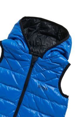 Boss Tweezijdig Te Dragen Donsbodywarmer Voor Kinderen Met Capuchon En Logodetails