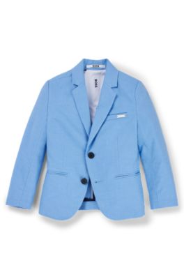 Kids' suit jacket in stretch cotton with logo plate, Blue