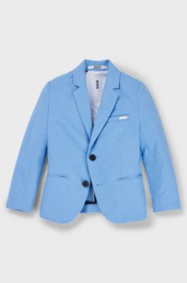 Kids' suit jacket in stretch cotton with logo plate, Blue