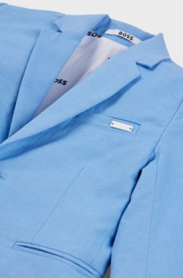 Kids' suit jacket in stretch cotton with logo plate, Blue
