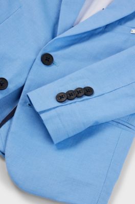 Kids' suit jacket in stretch cotton with logo plate, Blue