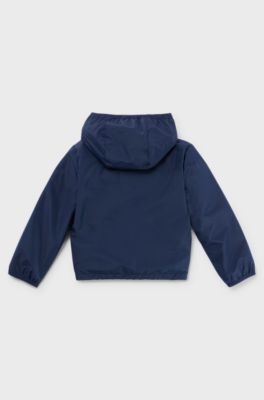 Waterafstotend windjack met capuchon en logoprint voor kinderen, Donkerblauw