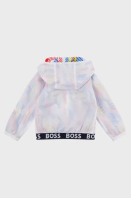 Kids' water-repellent hooded windbreaker jacket with printed lining, White