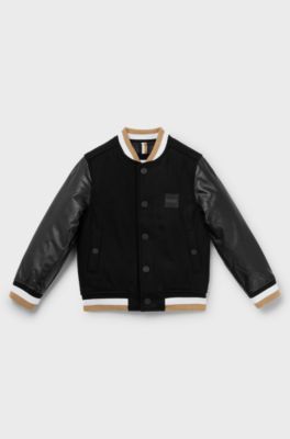 Kids' hybrid bomber jacket with logo details, Black