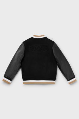 Kids' hybrid bomber jacket with logo details, Black