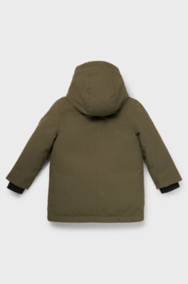 Kids' hooded parka jacket with logo placket, Dark Green