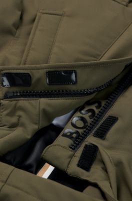 Kids' hooded parka jacket with logo placket, Dark Green