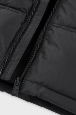 Kids' hooded jacket with logo details and padding, Black