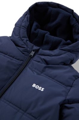 Kids' hooded jacket with logo details and padding, Dark Blue