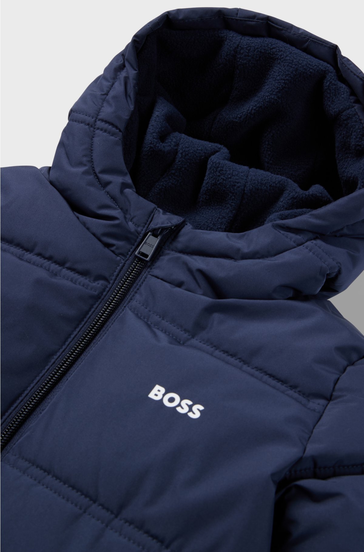 Kids' hooded jacket with logo details and padding, Dark Blue