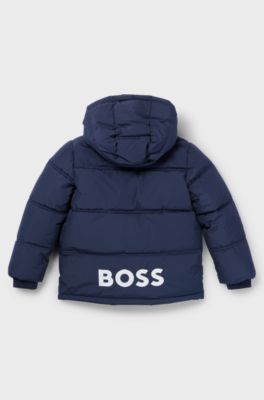 Kids' hooded jacket with logo details and padding, Dark Blue