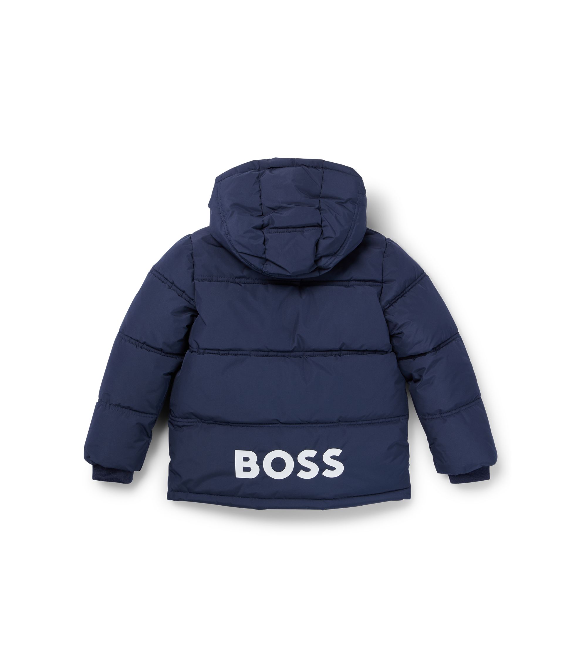 BOSS - Kids' hooded jacket with logo details and padding - Dark Blue