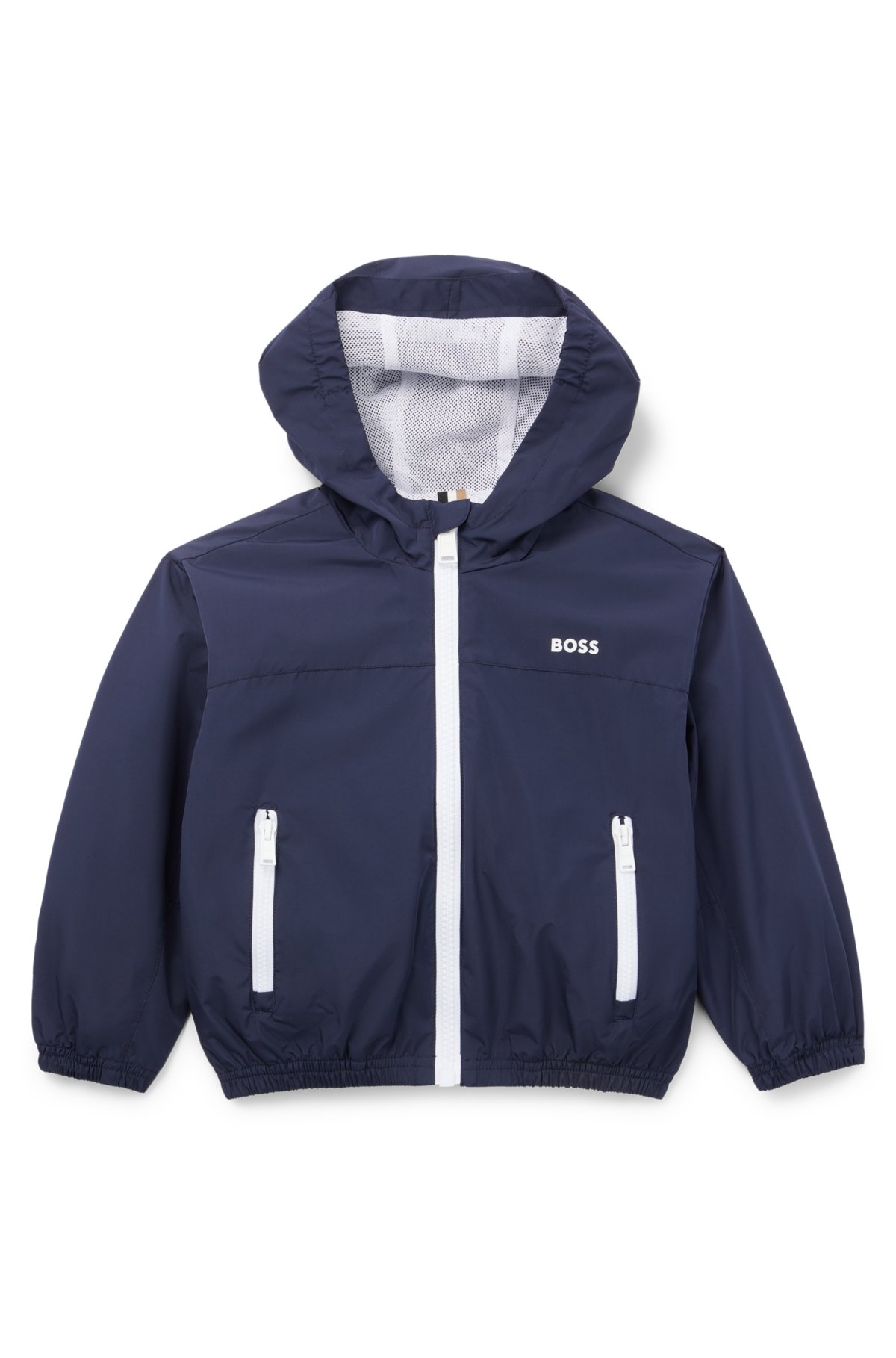 BOSS - En vandtæt jakke børn med hætte og printet logo