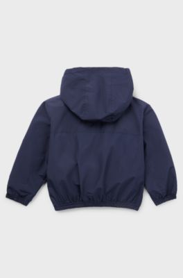 Kids' waterproof hooded jacket with logo print, Dark Blue