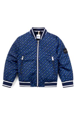 Kids' bomber jacket with all-over monogram print, Dark Blue