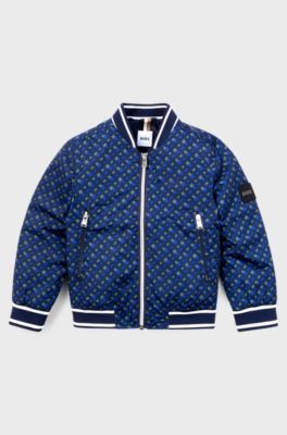 Kids' bomber jacket with all-over monogram print, Dark Blue
