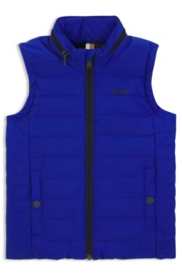 Kids' gilet with printed logo and packable hood, Blue
