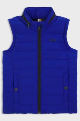 Kids' gilet with printed logo and packable hood, Blue