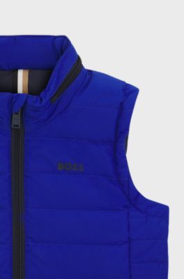 Kids' gilet with printed logo and packable hood, Blue