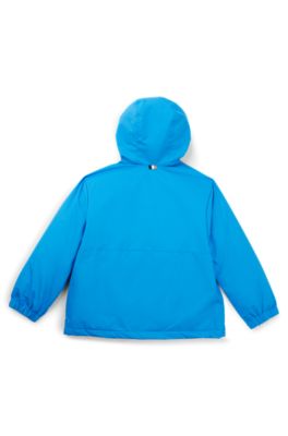Windjack voor kinderen met capuchon en verborgen monogramdessin, Blauw