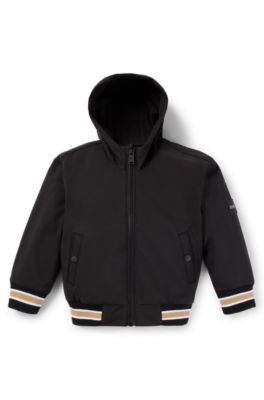Kids' hooded jacket with logo badge, Black