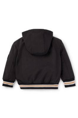 Kids' hooded jacket with logo badge, Black
