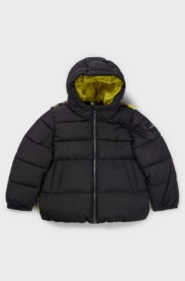 Giubbotto con cappuccio per bambini con parte posteriore in sherpa camouflage, Nero