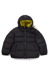 Kids' hooded jacket with camouflage sherpa back, Black