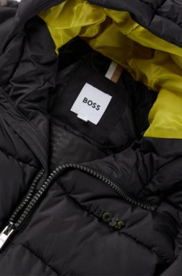 Giubbotto con cappuccio per bambini con parte posteriore in sherpa camouflage, Nero