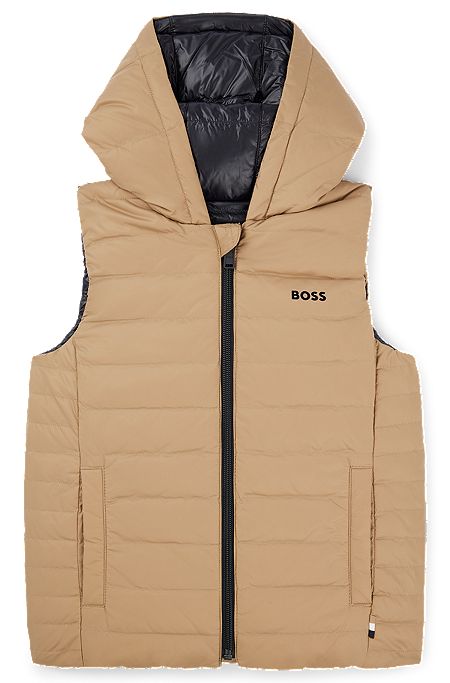 Kids' water-repellent reversible padded gilet with logo details, Brown