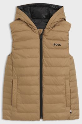 Kids' water-repellent reversible padded gilet with logo details, Brown
