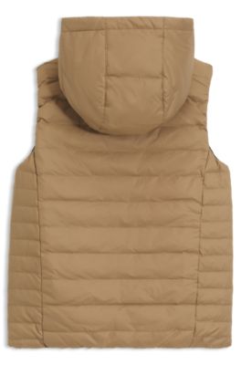 Kids' water-repellent reversible padded gilet with logo details, Brown