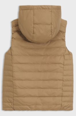 Kids' water-repellent reversible padded gilet with logo details, Brown