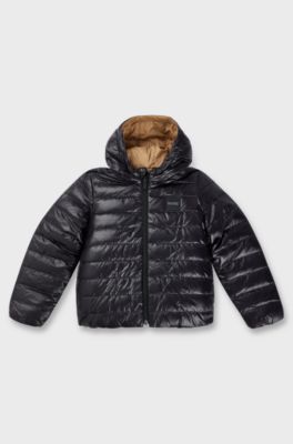 Kids' reversible water-repellent down jacket with logo details, Black