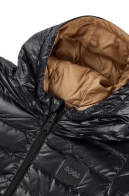 Kids' reversible water-repellent down jacket with logo details, Black