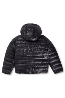 Kids' reversible water-repellent down jacket with logo details, Black