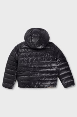 Kids' reversible water-repellent down jacket with logo details, Black