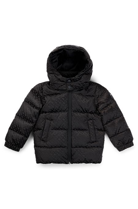 Kids' hooded jacket in monogram-patterned material, Black