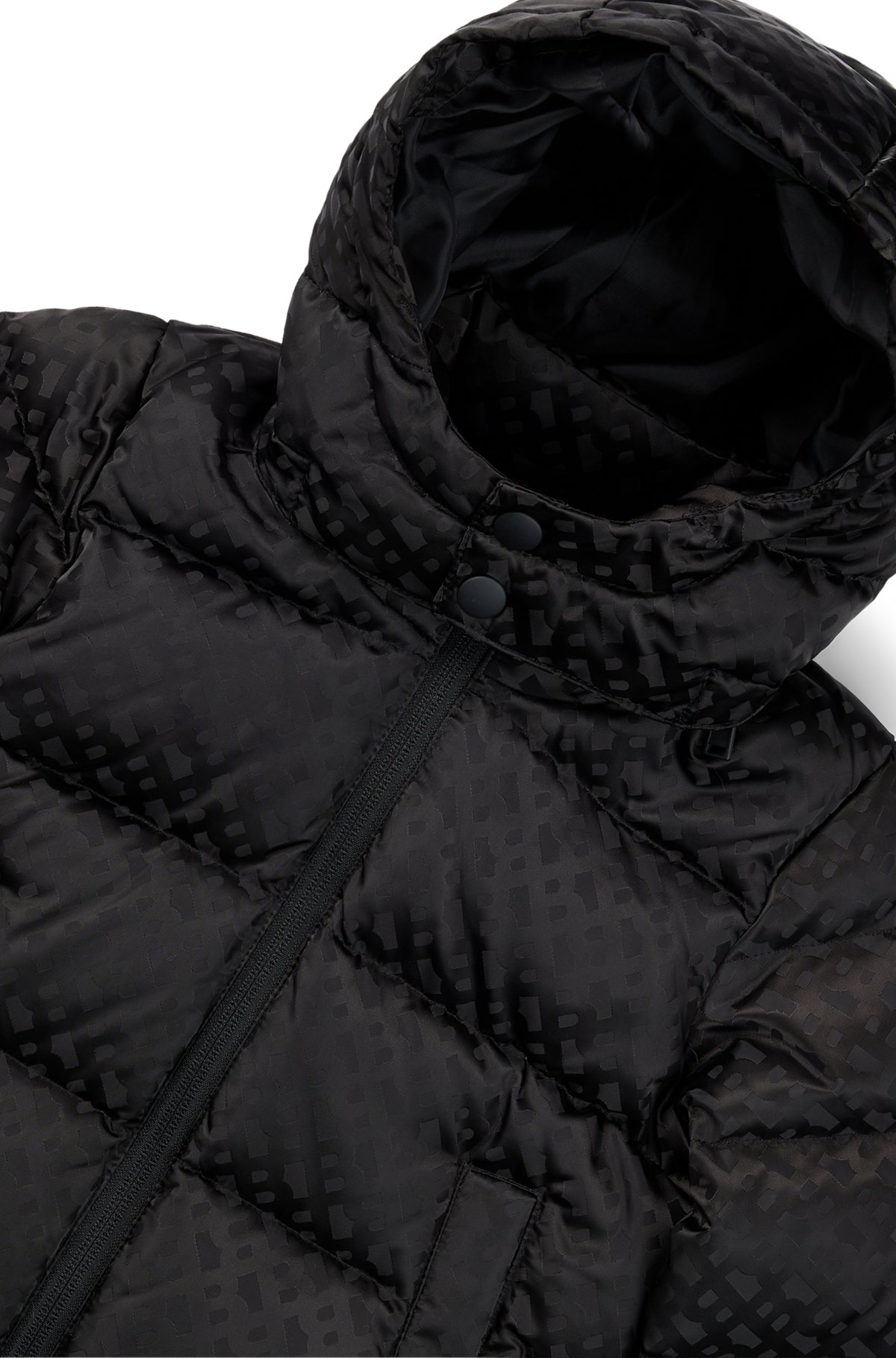 키즈 모노그램 패턴 소재 후드 재킷, 블랙