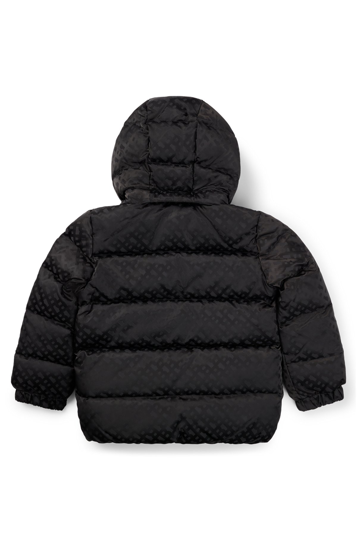 키즈 모노그램 패턴 소재 후드 재킷, 블랙