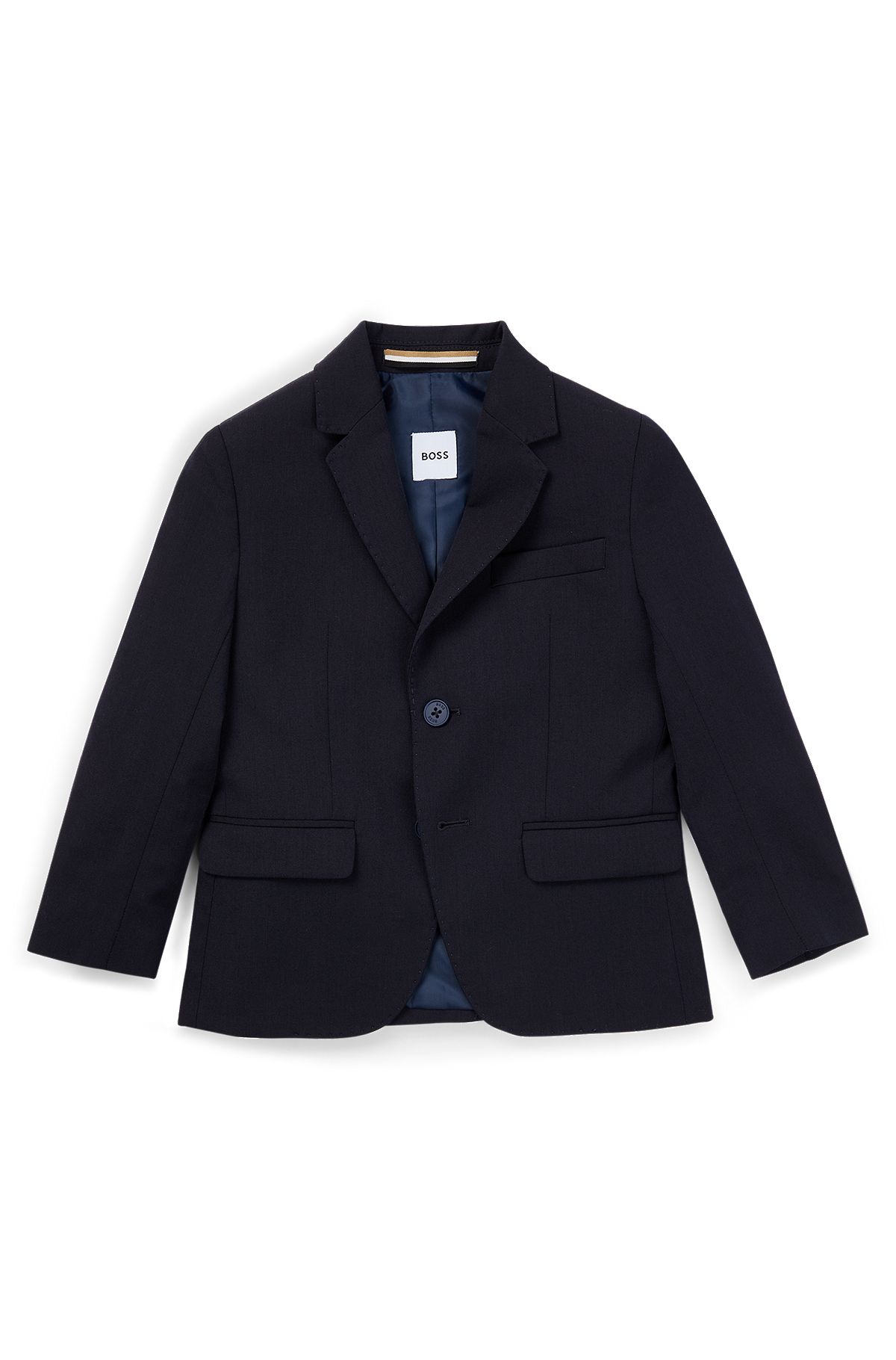 Kids' suit jacket in stretch wool with signature lining, Dark Blue