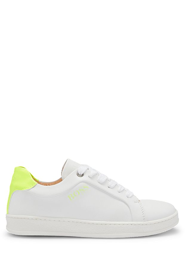 Kids' lace-up trainers in faux leather, White