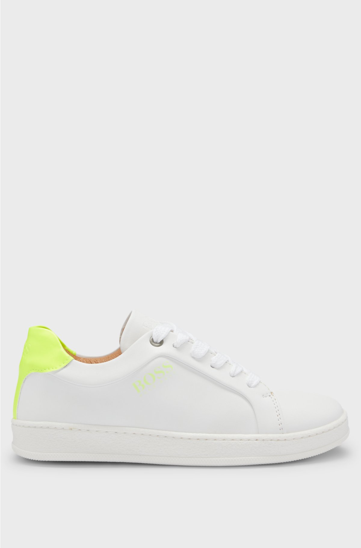 Kids' lace-up trainers in faux leather, White